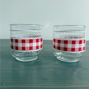 2 x vintage Libby red county gingham glasses